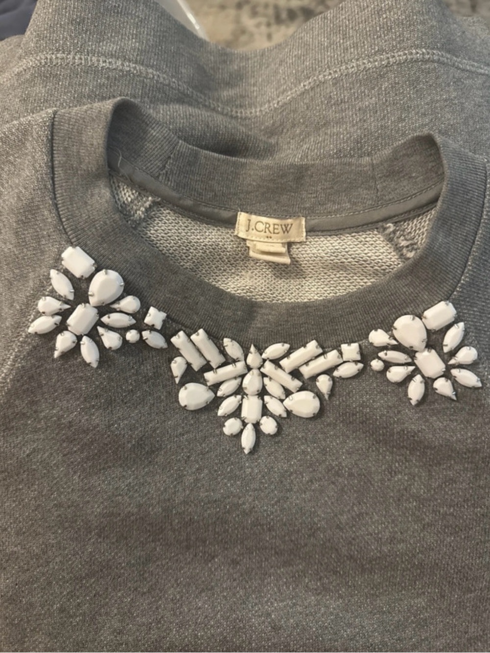 J. Crew Gray Jeweled Crewneck Sweatshirt